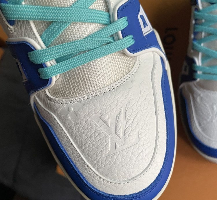 Louis Vuitton White Blue Monogram Trainer Sneaker