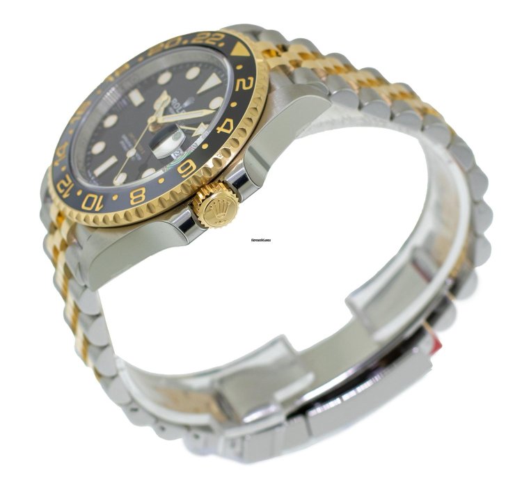 Rolex Gmt-master Ii 40mm Yellow Gold And Steel Black Dial Black Grey Bezel 126713