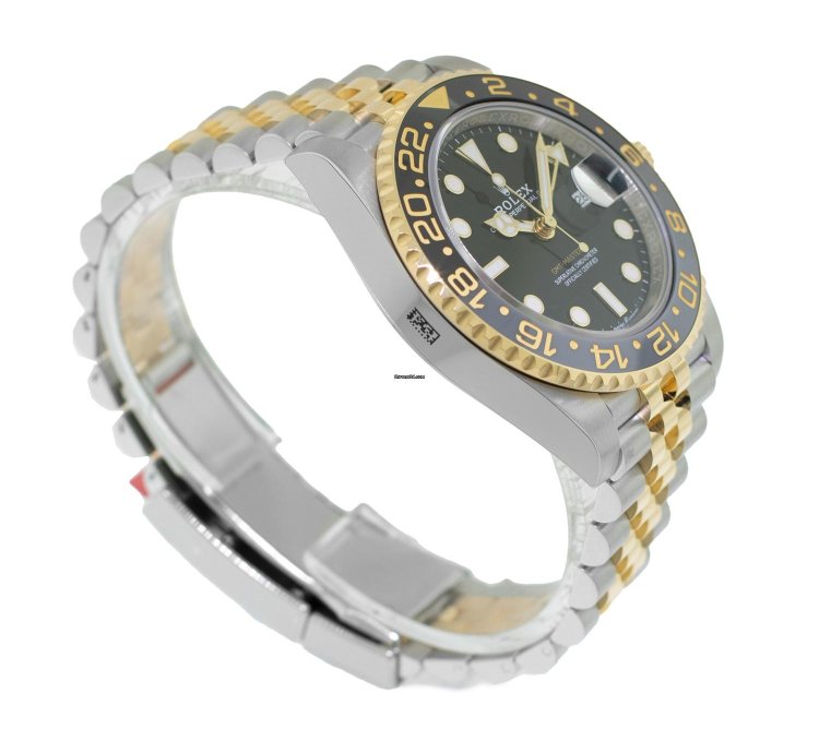 Rolex Gmt-master Ii 40mm Yellow Gold And Steel Black Dial Black Grey Bezel 126713