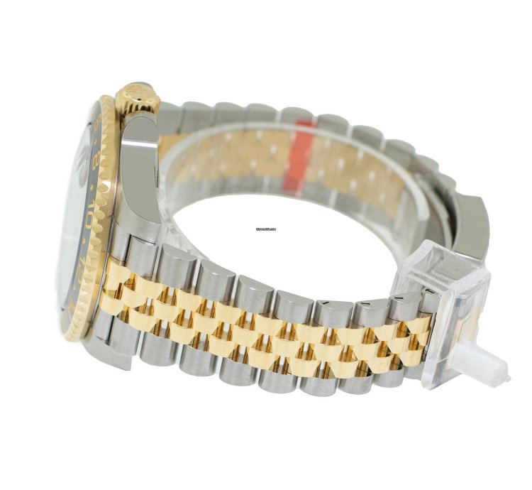 Rolex Gmt-master Ii 40mm Yellow Gold And Steel Black Dial Black Grey Bezel 126713