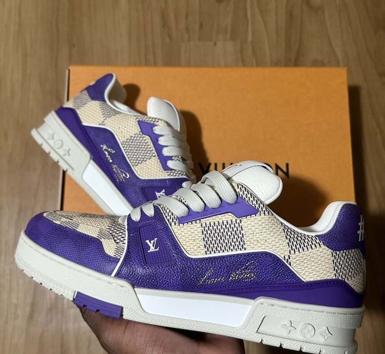 Lv Trainer Leather Sneakers Monogram Purple