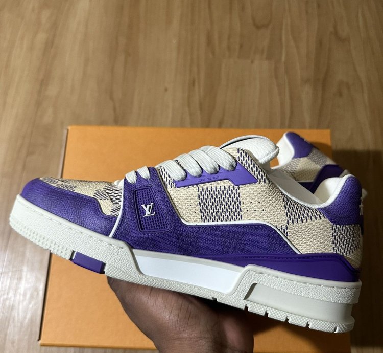 Lv Trainer Leather Sneakers Monogram Purple