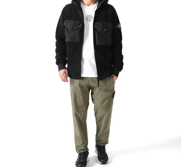 1000 Stone Island Fleece Cotton Pile Hooded Sherpa Jacket