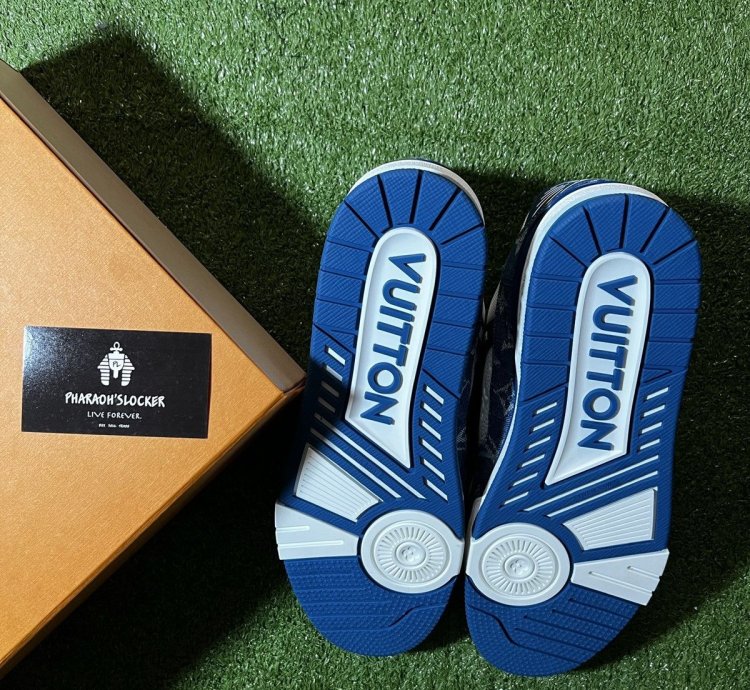 Lv Trainer Sneaker Monogram Denim White Blue