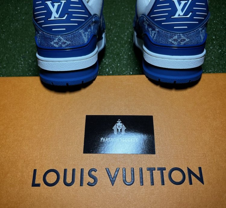 Lv Trainer Sneaker Monogram Denim White Blue