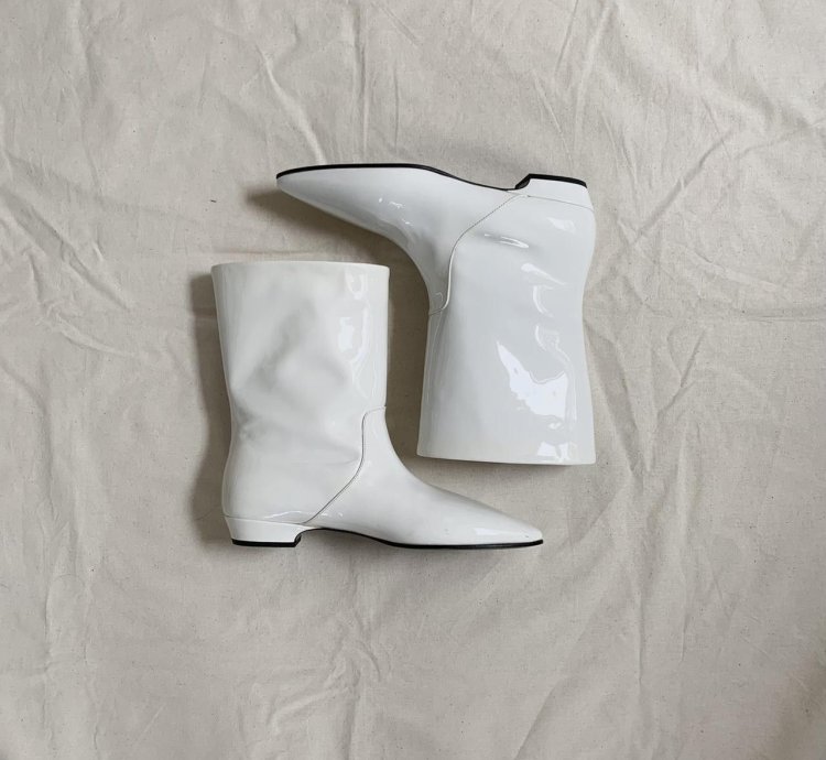 Miu Miu White Glossy Enamel Patent Leather Boots