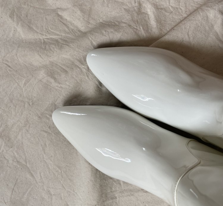 Miu Miu White Glossy Enamel Patent Leather Boots