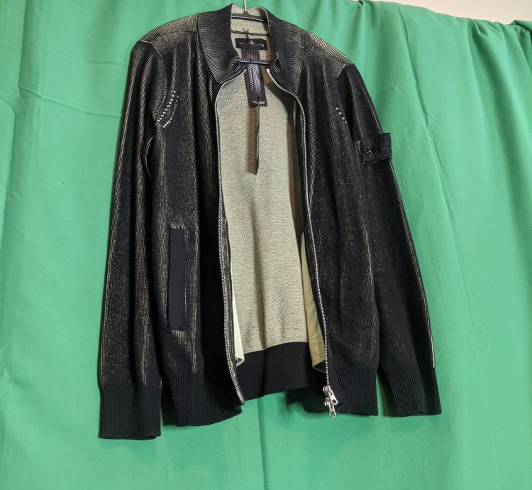 Black Green Ribbed Knit Zip Jacket Nwt