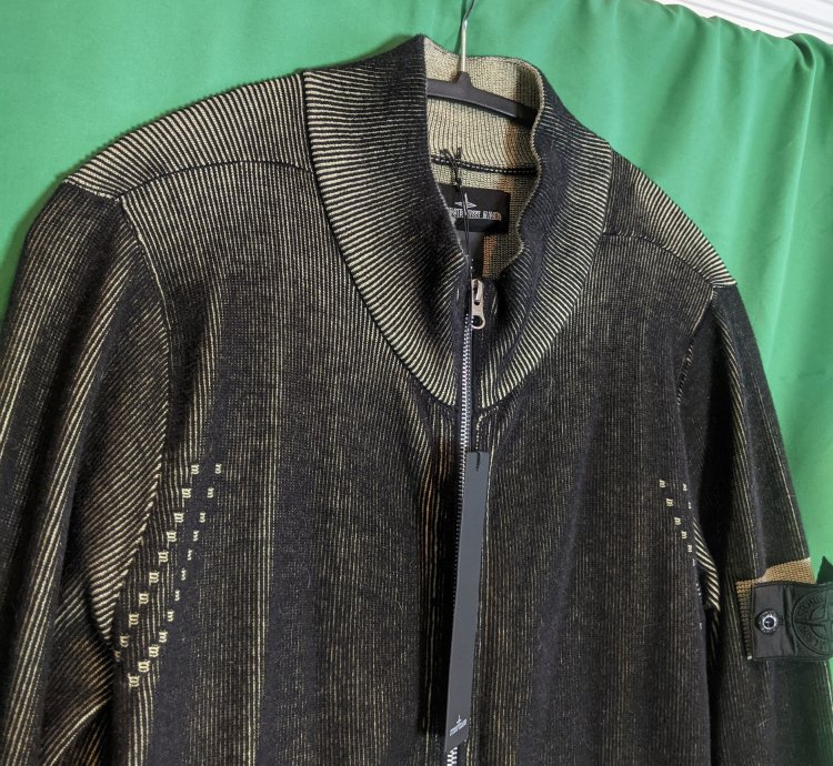 Black Green Ribbed Knit Zip Jacket Nwt