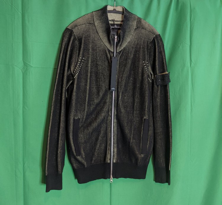 Black Green Ribbed Knit Zip Jacket Nwt