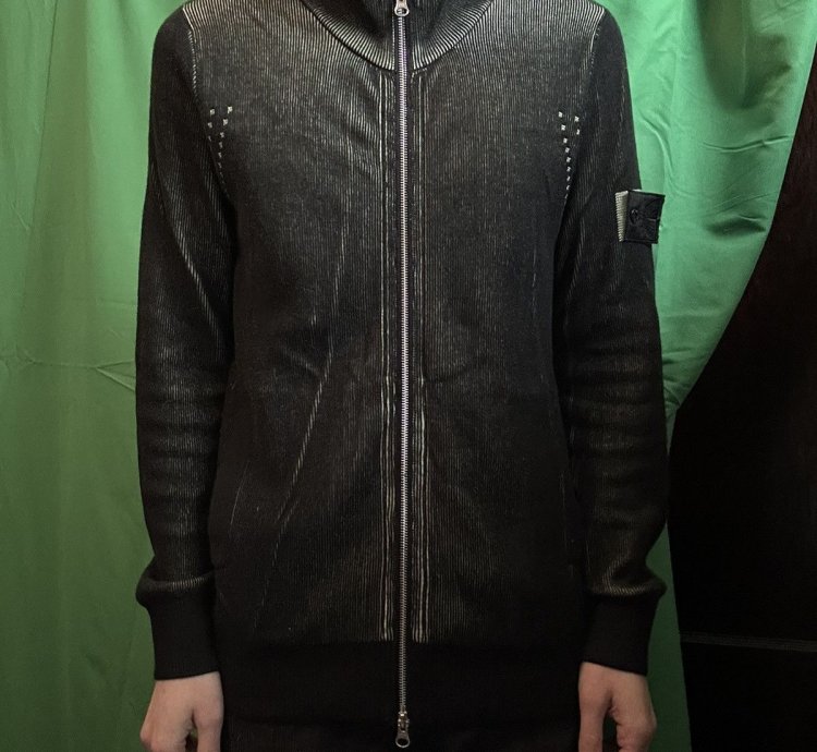 Black Green Ribbed Knit Zip Jacket Nwt