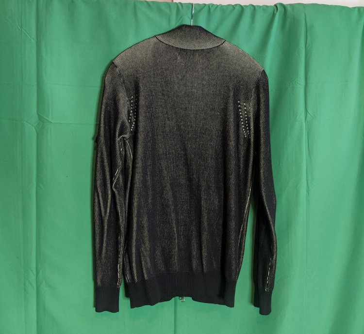 Black Green Ribbed Knit Zip Jacket Nwt