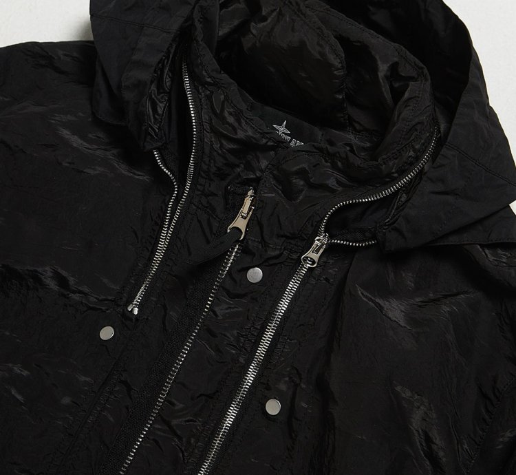 Black Striped Nylon Metal Polyamide Blend Coat