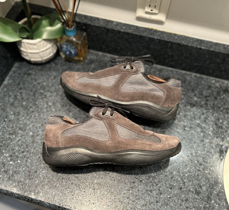 New Prada America Cup Suede Brown Black Size 8