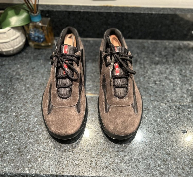 New Prada America Cup Suede Brown Black Size 8