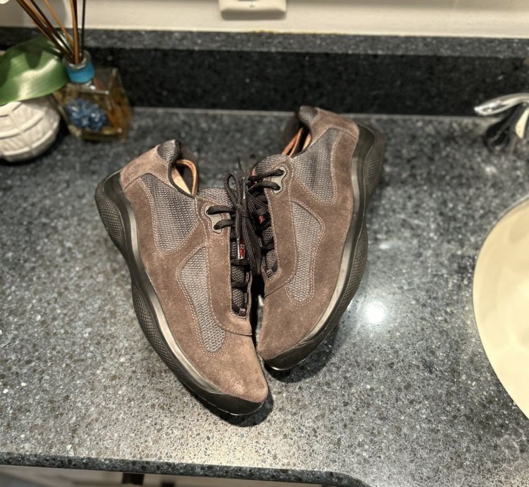 New Prada America Cup Suede Brown Black Size 8