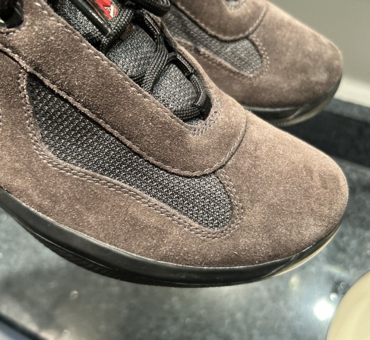 New Prada America Cup Suede Brown Black Size 8