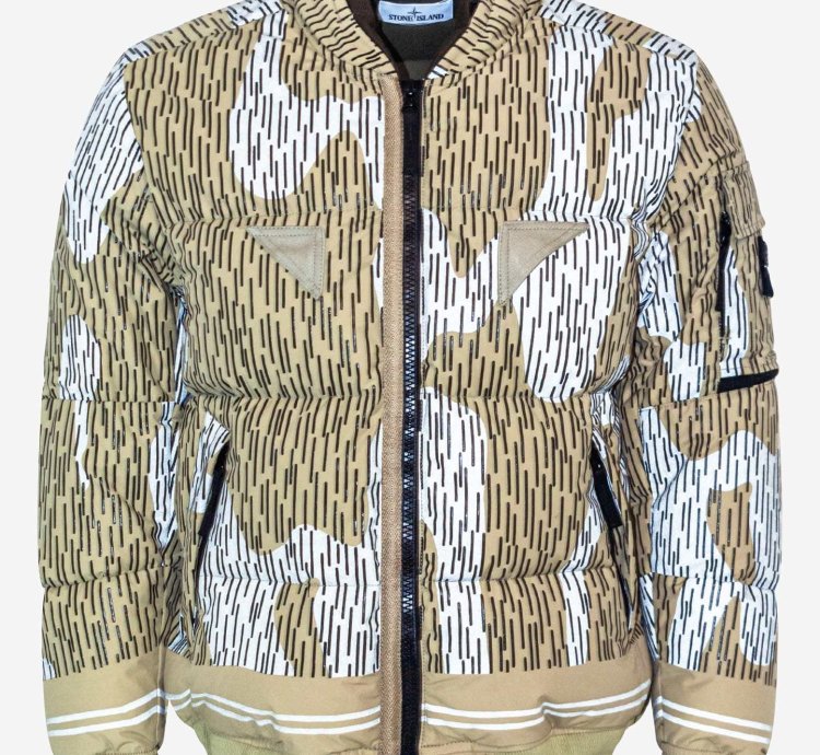 Ecru Naslan Light Watro Rain Camo Down Jacket