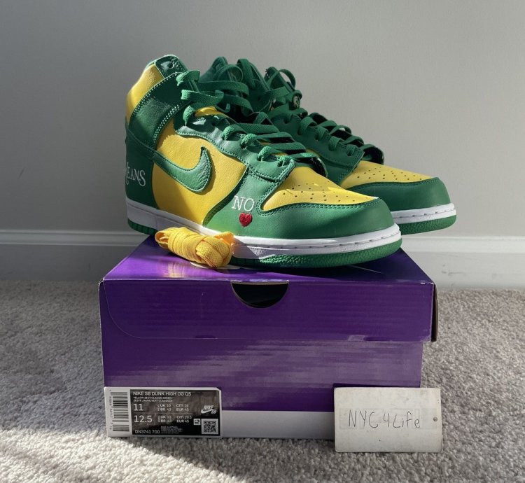 Nike Sb Dunk Hi Og Qs Supreme Brazil Sz 11 Ds