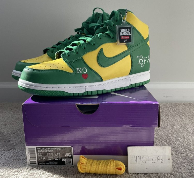 Nike Sb Dunk Hi Og Qs Supreme Brazil Sz 11 Ds