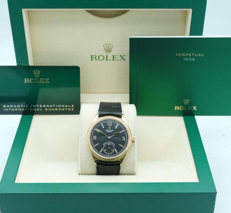 Rolex 1908 39 Mm Black Dial Black Leather Strap Complete Set 2024 Unworn 52508