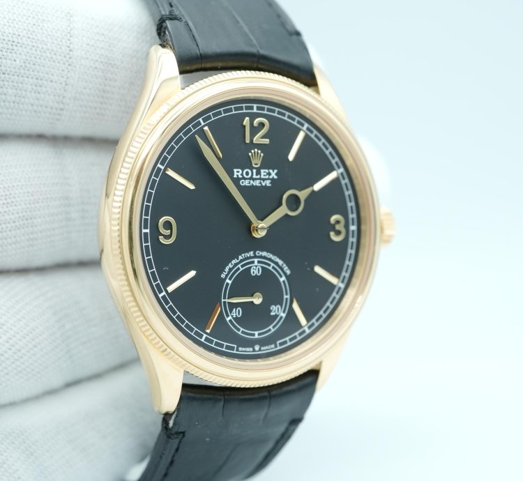 Rolex 1908 39 Mm Black Dial Black Leather Strap Complete Set 2024 Unworn 52508