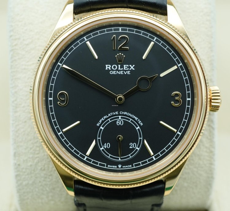 Rolex 1908 39 Mm Black Dial Black Leather Strap Complete Set 2024 Unworn 52508