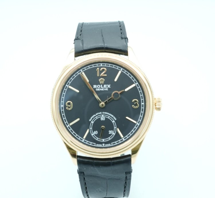 Rolex 1908 39 Mm Black Dial Black Leather Strap Complete Set 2024 Unworn 52508