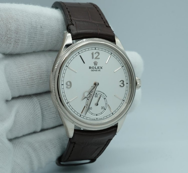Rolex 1908 39 Mm White Dial Brown Leather Strap Complete Set 2024 Unworn 52509