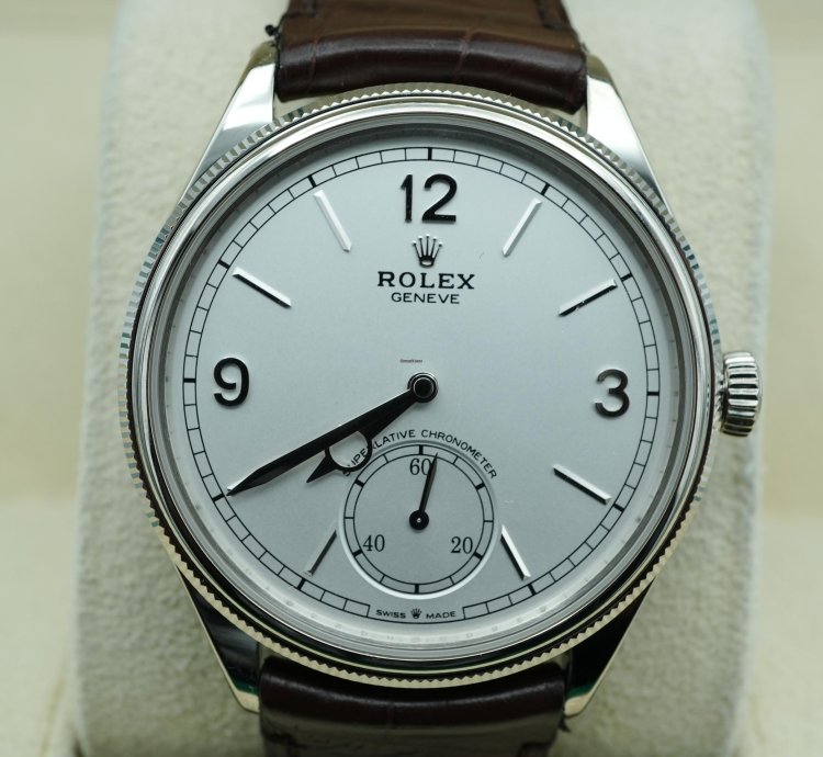 Rolex 1908 39 Mm White Dial Brown Leather Strap Complete Set 2024 Unworn 52509