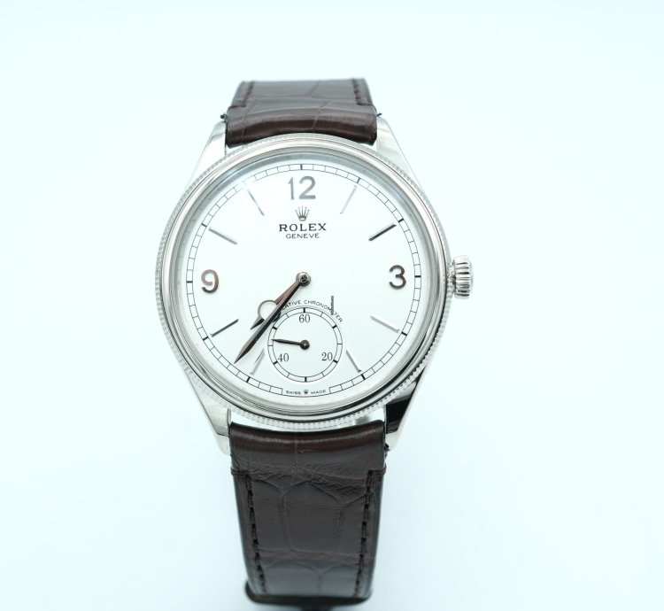 Rolex 1908 39 Mm White Dial Brown Leather Strap Complete Set 2024 Unworn 52509