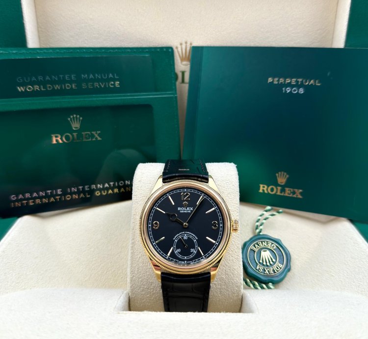 Rolex 1908 39mm Black Dial Yellow Gold 52508 Unworn 2024