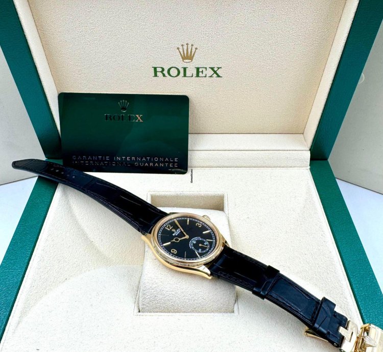 Rolex 1908 39mm Black Dial Yellow Gold Leather Strap 52508 Unworn 2024