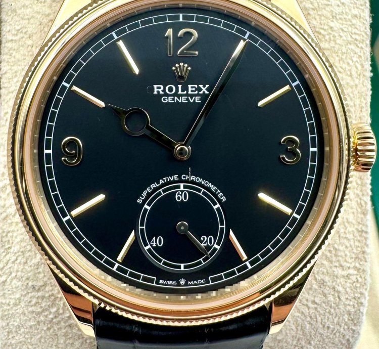 Rolex 1908 39mm Black Dial Yellow Gold Leather Strap 52508 Unworn 2024