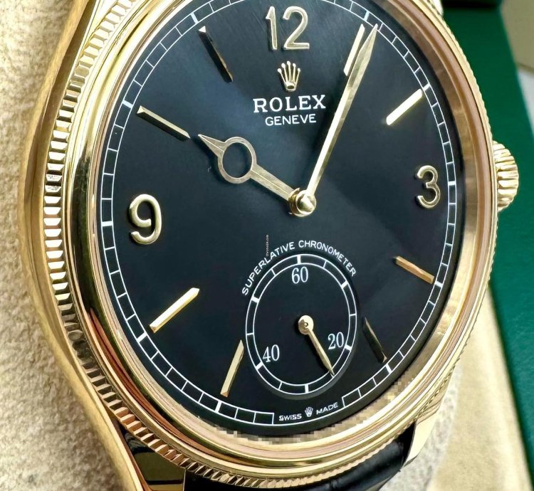 Rolex 1908 39mm Black Dial Yellow Gold Leather Strap 52508 Unworn 2024