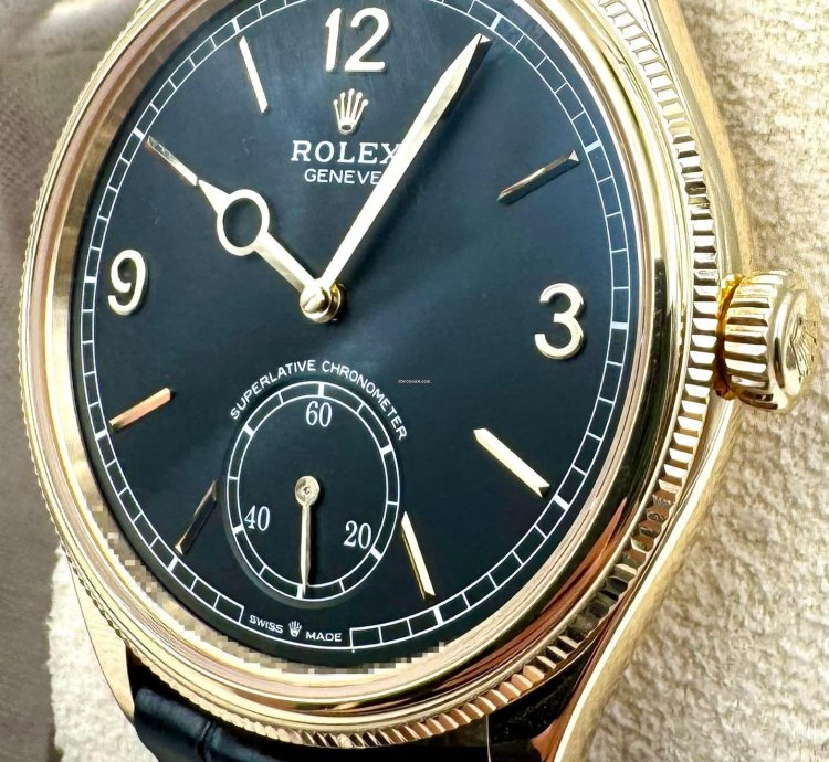Rolex 1908 39mm Black Dial Yellow Gold Leather Strap 52508 Unworn 2024