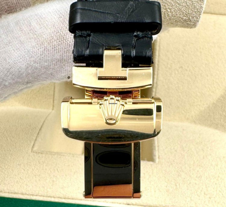Rolex 1908 39mm Black Dial Yellow Gold Leather Strap 52508 Unworn 2024