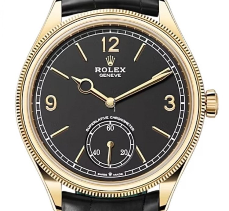 Rolex 1908 39mm Black Dial Yellow Gold Leather Strap 52508 Unworn 2024