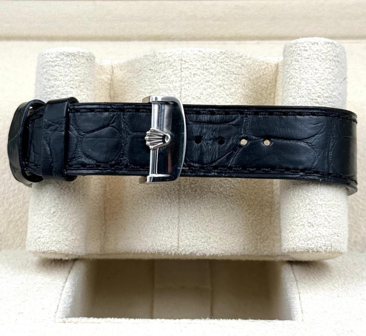Rolex 1908 Black Dial White Gold Black Leather Strap 52509 Unworn 2023