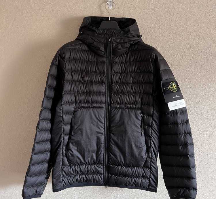 Stone Island 40324 Hooded Down Nylon Ripstop Jacket In Black