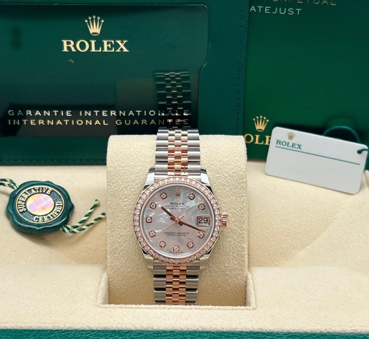 Rolex Datejust 278381rbr Datejust 31mm Rose Gold Steel Mother Of Pearl Dial Diamond Bezel Jubilee
