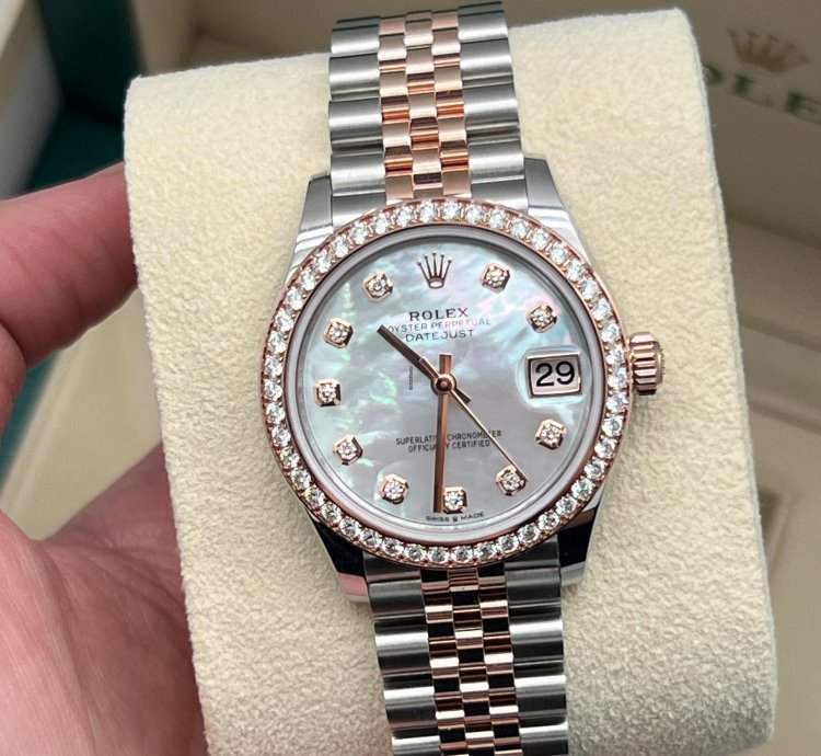 Rolex Datejust 278381rbr Datejust 31mm Rose Gold Steel Mother Of Pearl Dial Diamond Bezel Jubilee