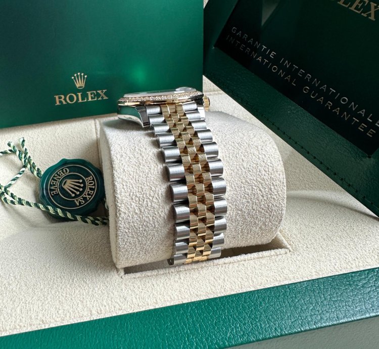 Rolex Datejust 31 2023 Two Tone Yellow Gold Green Roman Dial Diamond Bezel - Jubilee Bracelet