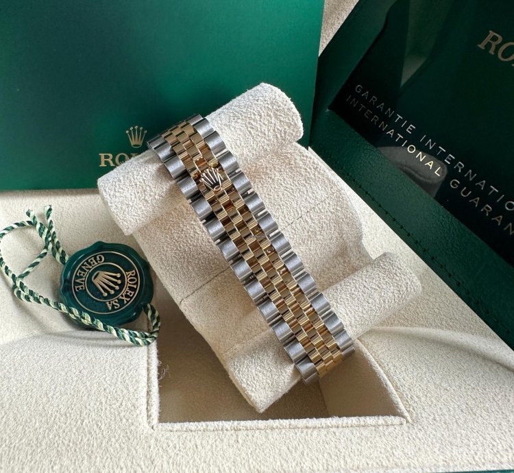 Rolex Datejust 31 2023 Two Tone Yellow Gold Green Roman Dial Diamond Bezel - Jubilee Bracelet