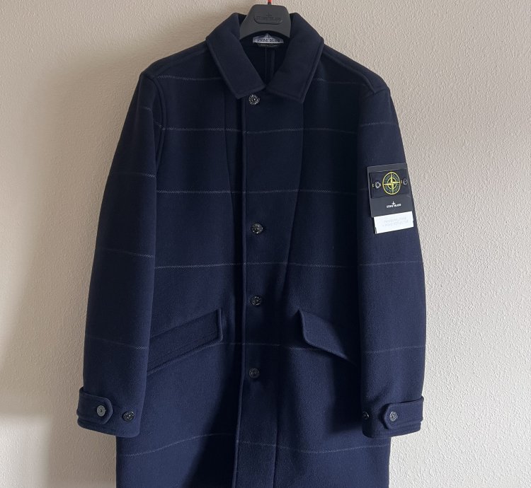 Stone Island 70753 Long Wool Coat In Navy