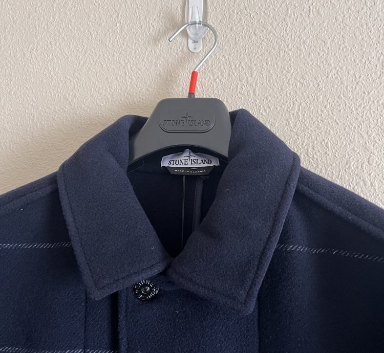 Stone Island 70753 Long Wool Coat In Navy