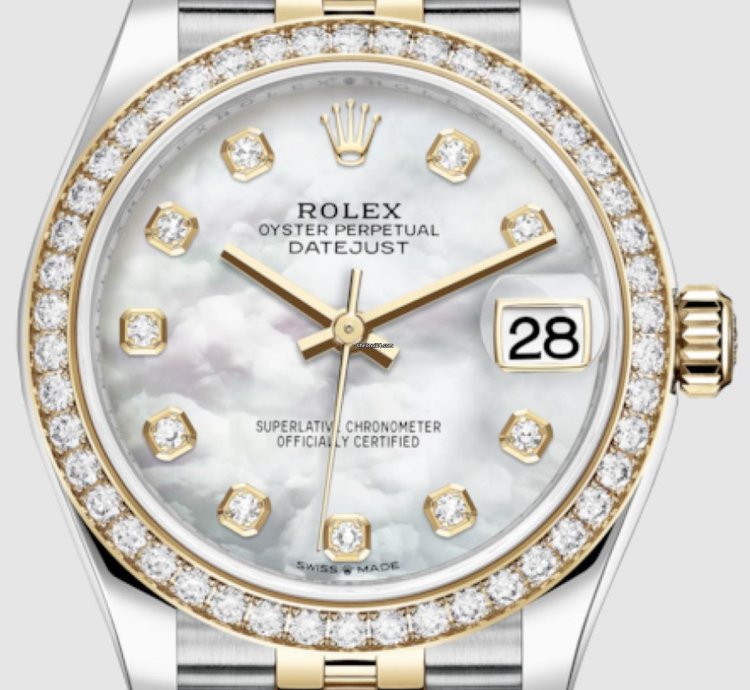 Rolex Datejust 31 278383 Datejust 18k Yellow Gold Steel White Mop Diamond Dial Diamond Bezel 31mm