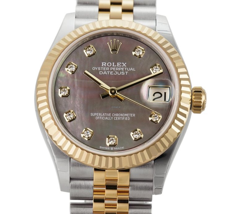 Rolex Datejust 31 31mm Steel And 18k Yellow Gold Black Mother-of-pearl Diamond Dial Jubilee Bracelet
