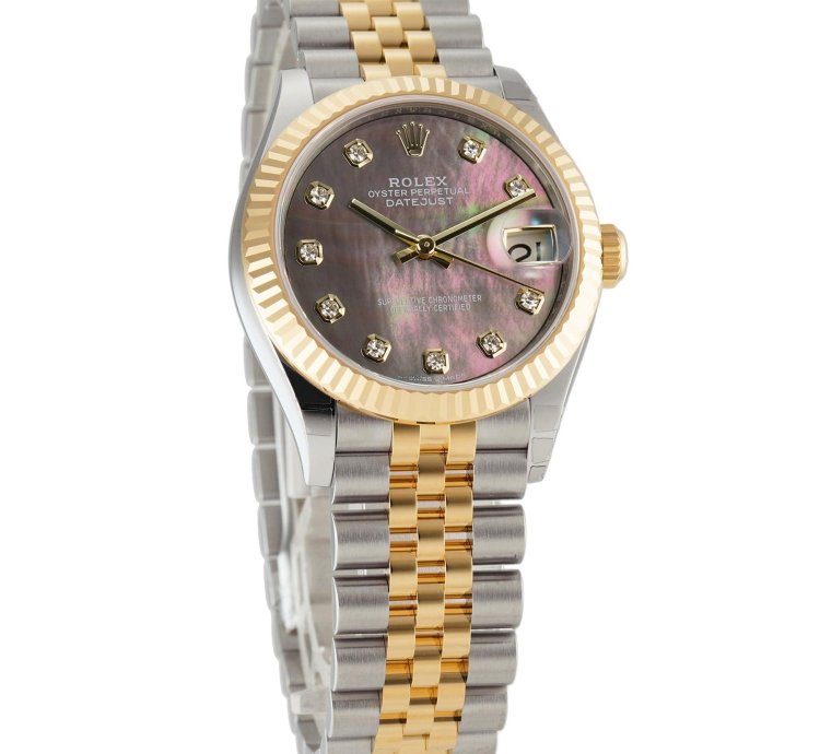 Rolex Datejust 31 31mm Steel And 18k Yellow Gold Black Mother-of-pearl Diamond Dial Jubilee Bracelet