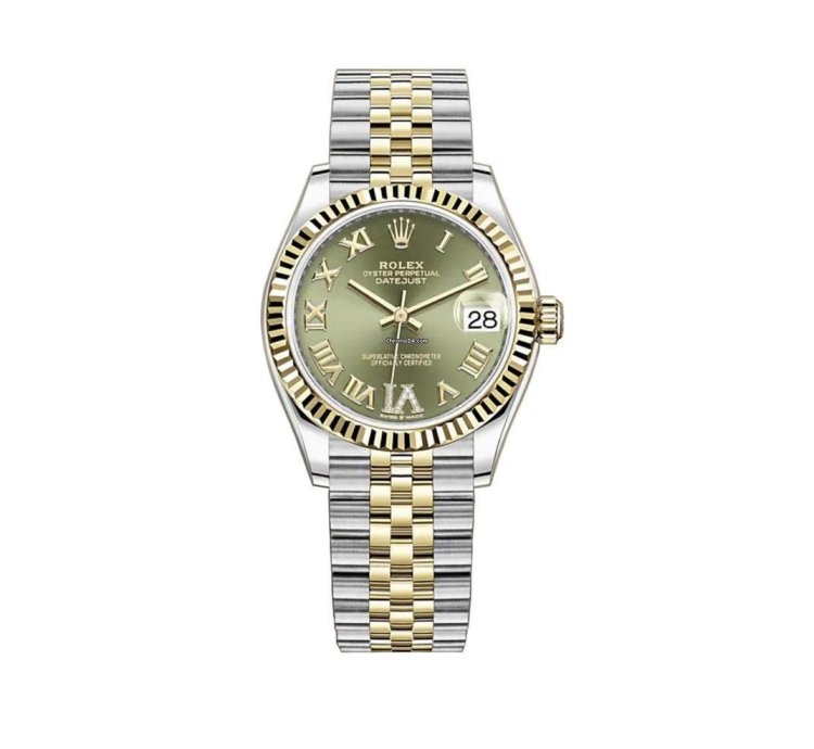 Rolex Datejust 31 31mm Steel And 18k Yellow Gold Olive Green Roman Diamond Dial Jubilee Bracelet